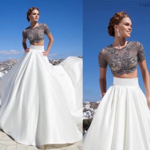 drop shipping Evening Dress 2025 abiye gece elbisesi robe de soiree Short Sleeve Long prom Gown Two Piece lace Formal Dress