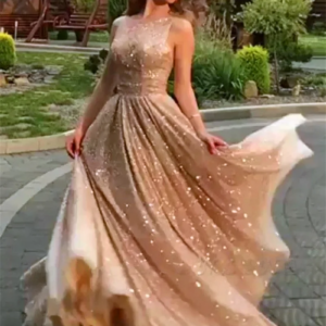 Shiny Champagne Gold Prom Dresses 2025 Sexy Sleeveless Backless O-Neck A-Line Sequin Robe De Soiree Prom Gown Long