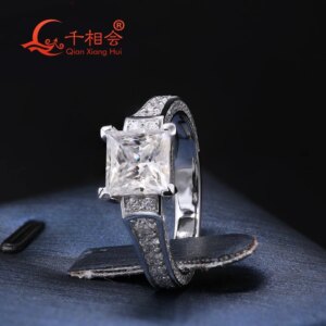 S925 Silver 2CT 7x7mm White D VVS Square Shape Princess Cut Moissanite Engagement Wedding Ring Jewelry