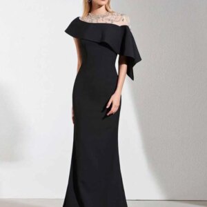 Customized Black Muslim Party Evening Dress Mermaid Off the Shoulder Short Sleeves Ruffles Islamic Dubai Saudi Arabic Long Gown