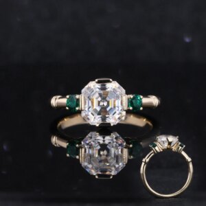 Hot Sale Jewelry Asscher Cut Def Moissanite 10k Yellow Gold Diamond Engagement Ring