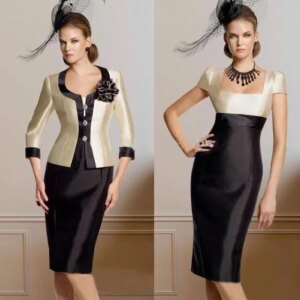 Black Mother Of The Bride Dresses Sheath With Jacket Flowers Plus Size Groom Short Mother Dresses For Wedding Customized