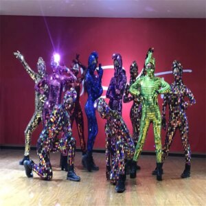 Bar performance outfits full color mirror costumes ballroom dance stage dress model wears dj mirror bodysuit Mosaic clothes show