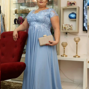 Plus Size Mother Of The Bride Dresses A-line Short Sleeves Chiffon Lace Sky Blue Long Groom Mother Dresses Wedding Customized