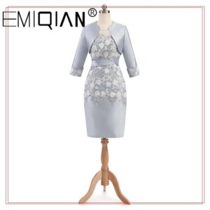 Sheath Mother of the Bride Dresses with 3/4 Sleeve Knee length Elegant Lace Women Evening Party dress