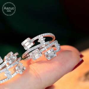 Aazuo 18K White Gold Real Diamond 0.65ct IJ SI1 Square Line Ring for Woman Charm Jewelry Fashion Love Gift Au750 Real Gold