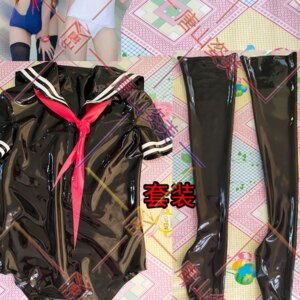 WOMEN LATEX SWIMSUIT WITH red scarf AND TRIMS STOCKINGS KIG CATSUIT