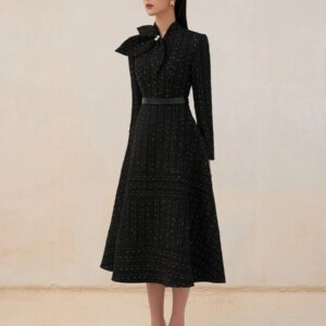 tailor shop little black dress black dress female light luxury dress Semi-Formal Dresses princess dress black white tweed dress
