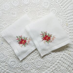 Set of 60  Handkerchiefs White Linen Fabric Cloth Wedding Hankies Hemstitched Border Embroidery Floral Hanky 13“x13″