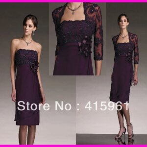 vestido de madrinha longo 2025 Plum vestidos de novia Short Chiffon Mother of the Bride Dresses With Lace Jacket for weddings