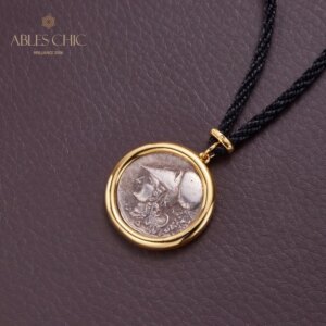 ABLES CHIC 925 Solid Silver Antique Roman Coin Double Side Pendant Ancient Sculpture Necklace C11N3S25761