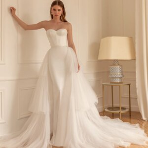 Mermaid Wedding Dresses 2023 Women Strapless Sweetheart Satin Gowns Detachable Train Floor Length Elegant Bride Dress