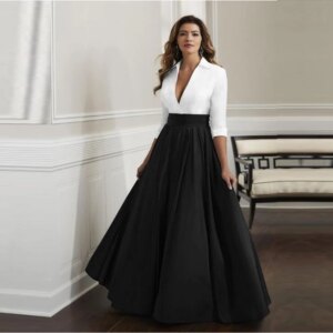 Black White Mother Of The Bride Dresses A-line 3/4 Sleeves Satin Plus Size Long Groom Mother Dresses For Weddings Customized