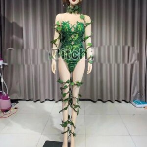 women stage show jumpsuit Customized Green Jungle party costume dance team bodysuit sexy girl clothing