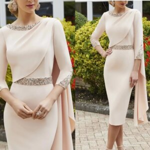 Elegant Mother of the Bride Dresses Jewel Neck Beading Sequins Knee Length Plus Size Wedding Party Gown Robe De Soiree
