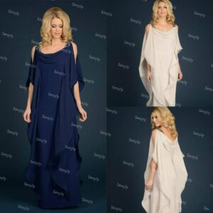 Navy Blue Formal Mother Of The Bride Dress Beaded Chiffon Women Evening Dresses Wedding Guest Wear Plus Size Birthday Customized