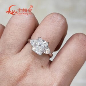8x10mm Radiant Cut with Trillion White Moissanite Ring S925 Sterling Silver Jewelry Engagement Ring