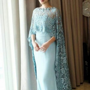 Formal Evening Dresses with Long Lace Cape Long Lace Arabic Prom Formal Gown Dubai Kaftan Cape Islamic Evening Gown
