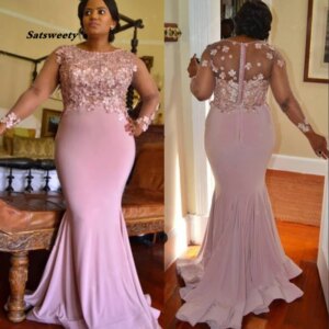 Plus Size Mermaid Lace Arabic Bridesmaid Dresses Long Sleeves Beaded Maid Of Honor Dresses Spandex Forma Party Dresses