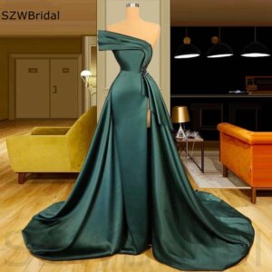 Custom made Satin One Shoulder Long Evening dresses 2025 High Slit Sexy Graduations dresses for women elegant wedding