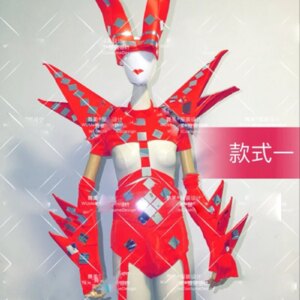 Sexy stage dance wear Women red Space female warrior armor future technology performance clothing nightclub cosplay