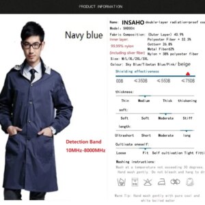 Genuine INSAHO Double layer metal fiber overalls of eletromagnetic radiatioin protective,SHD004 navy blue work coat for men.