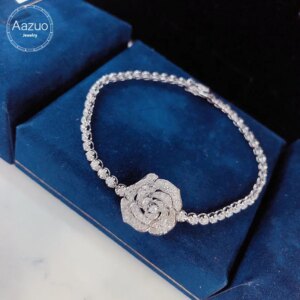 Aazuo Luxury Design 18K White Gold Real Diamonds 1.5ct Fine Jewelry Rose Flower Bracelet gifted for Women Birthday Party Au750