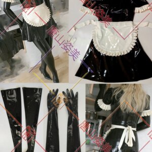 WOMEN LATEX DRESS MAID DRESS WITH STOCKINGS GLOVES