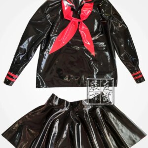 Women LATEX DRESS JK UNIFROM WITH MINI SKIRT RED SCARF CUSTOM MADE