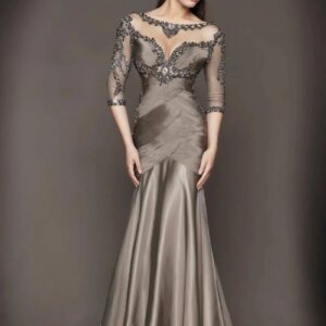 3/4 Sleeves Mother Of The Bride Dresses Mermaid Scoop Chiffon Beaded Plus Size Long Groom Mother Dresses For Wedding Customized