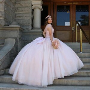 Lovely V Neck Beading Quinceanera Dress 2024 Big Bow Back Pink Sweet 16 Birthday Party Gown Puffy Princess Vestidos De 15 Años