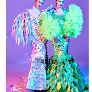 Technology Ocean theme Catwalk Model Mermaid princess cosplay costume luxurious evening stage dress party show clothing