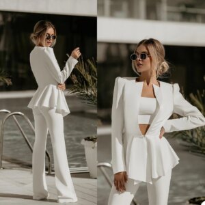 Customized Spring White Mother of the Bride Pants Suit Women Ladies Formal Evening Party Tuxedos Formal Work Wear For Wedding