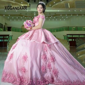 Pink Quinceanera Dresses 2025 Flower Lace Mexican Ball Gown Prom Dress GirlBirthday Party Vestidos Butantes 15 anos Custom Made