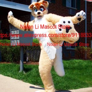 High Quality Luxury Plush Simulation Pickup Khaki Husky Dog Fox Wolf Mascot Costume Cartoon Anime Masquerade Cosplay 087