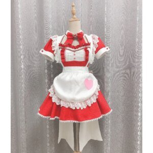 COS-HoHo Anime Sword Art Online Alicization Yuuki Asuna Red Maid Dress Lovely Uniform Cosplay Costume Halloween Role Play Women