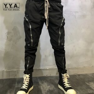 Fashion Zipper Pockets Black Cargo Pants High Street Mens Lace Up Slim Fit Biker Pencil Trousers Hip Hop Male Casual Sweatpants