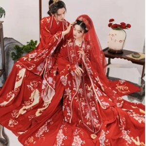 Chinese Ancient Hanfu For Couples Photography Cosplay Costume Chinese Wedding Hanfu Dress Red Sets For Men&Women Plus Size XL
