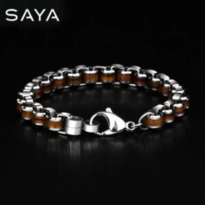 Men Fashion Bracelets Tungsten Carbide Links Chain Bracelets Inlay Natrual Wood Length 18.5/19.5/20.5cm