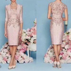 Elegant Mother Of The Bride Dresses With Jacket Lace Appliqued Evening Gowns Custom Made Knee-Length Wedding Guest Dress