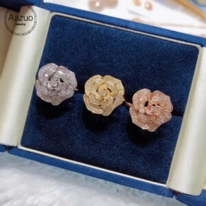 Aazuo 100% 18K White Gold Yellow Gold Rose Gold Fashion Rose Flower Ring for Woman Charm Jewelry Fashion Love Gift For Woman