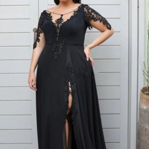 Black Mother Of The Bride Dresses A-line Half Sleeves Chiffon Appliques Plus Size Long Groom Mother Dresses Wedding Customized