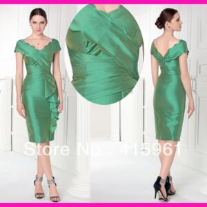 Unique Green Cap Sleeve evening dress vestido de madrinha Short Mother of the Bride Dresses for weddings party Gown Knee Length