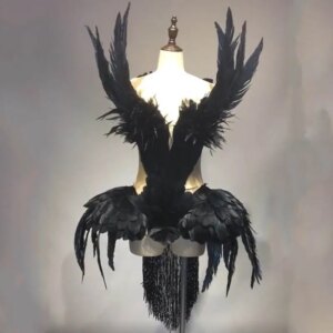 fashion show swan feather dress costumes dance performance wings white swan feather carnival costumes