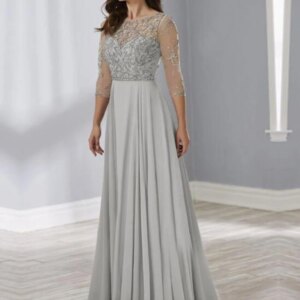 Silver Mother Of The Bride Dresses A-line 3/4 Sleeves Chiffon Beaded Plus Size Long Groom Mother Dresses For Wedding Customized