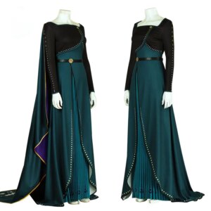 Queen Anna Cosplay Costume Carnival Halloween Outfit Printing Green Suit Fancy Party Dress