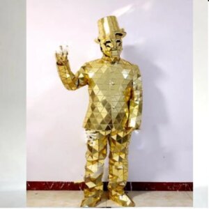 Gold mirror face dress suit men women costume reflective bar show GOGO stage mirror clothing future Space wedding costume