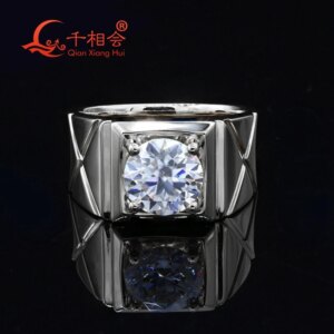 2CT men ring 8mm white Moissanite round yellow Gold Plated S925 Silver Men’s Ring Luxury Style