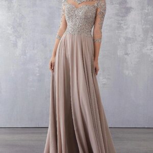 Champagne Mother Of The Bride Dresses A-line 3/4 Sleeves Appliques Beaded Plus Size Long Groom Mother Dresses Wedding Customized