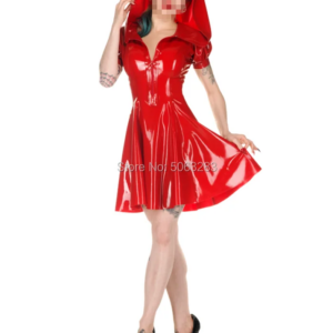 Women LATEX DRESS WIHT HAT Little Red Riding Hood Dresses Sweet Customized 0.4mm